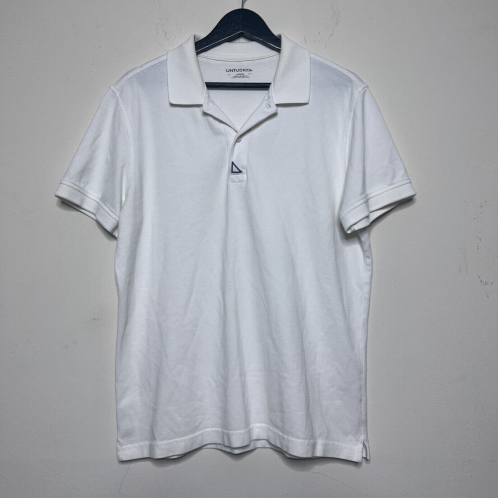 UNTUCKit Short Sleeve Polo Shirt, Men’s Size L, 100% Pima Cotton, White